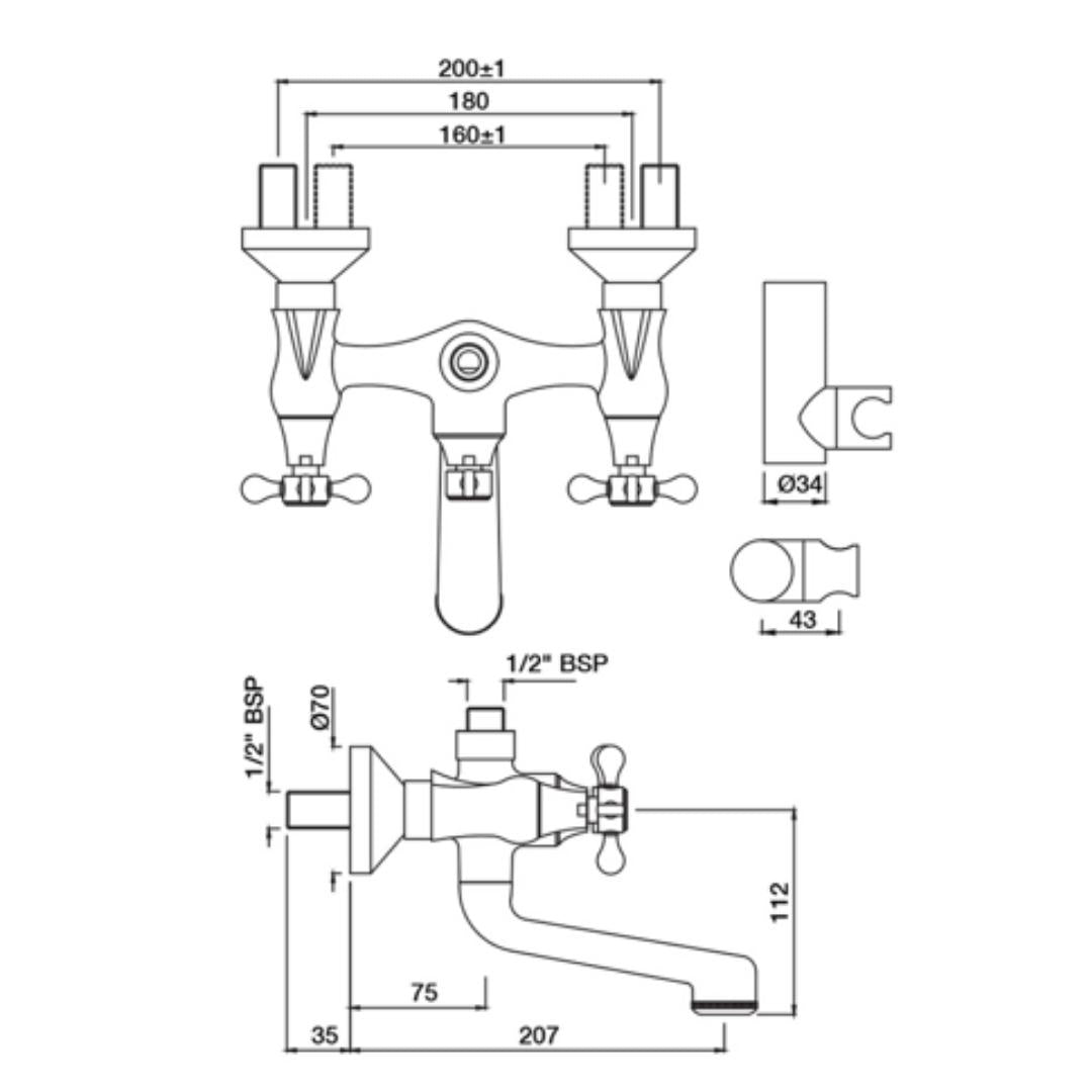 Jaquar 2 Way Wall Mixer Queens Prime QQP-WHM-7267PM Normal Flow - White Matt Finish