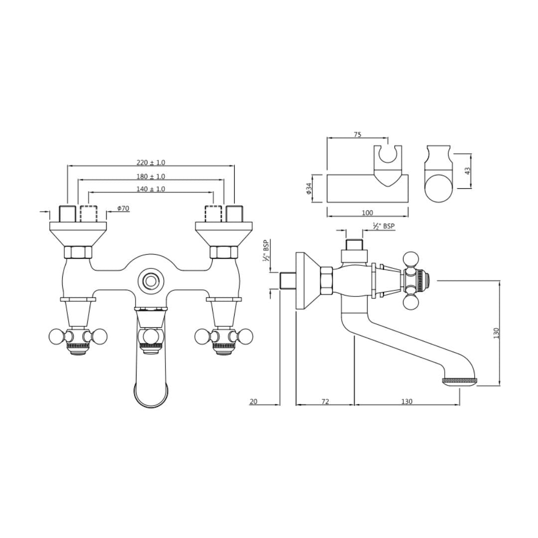 Jaquar 2 Way Wall Mixer Queen's QQT-GDS-7267 Normal Flow - Gold Dust Finish