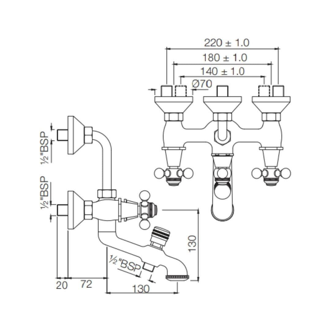 Jaquar 3 Way Wall Mixer Queen's QQT-GRF-7281 Normal Flow - Graphite Finish