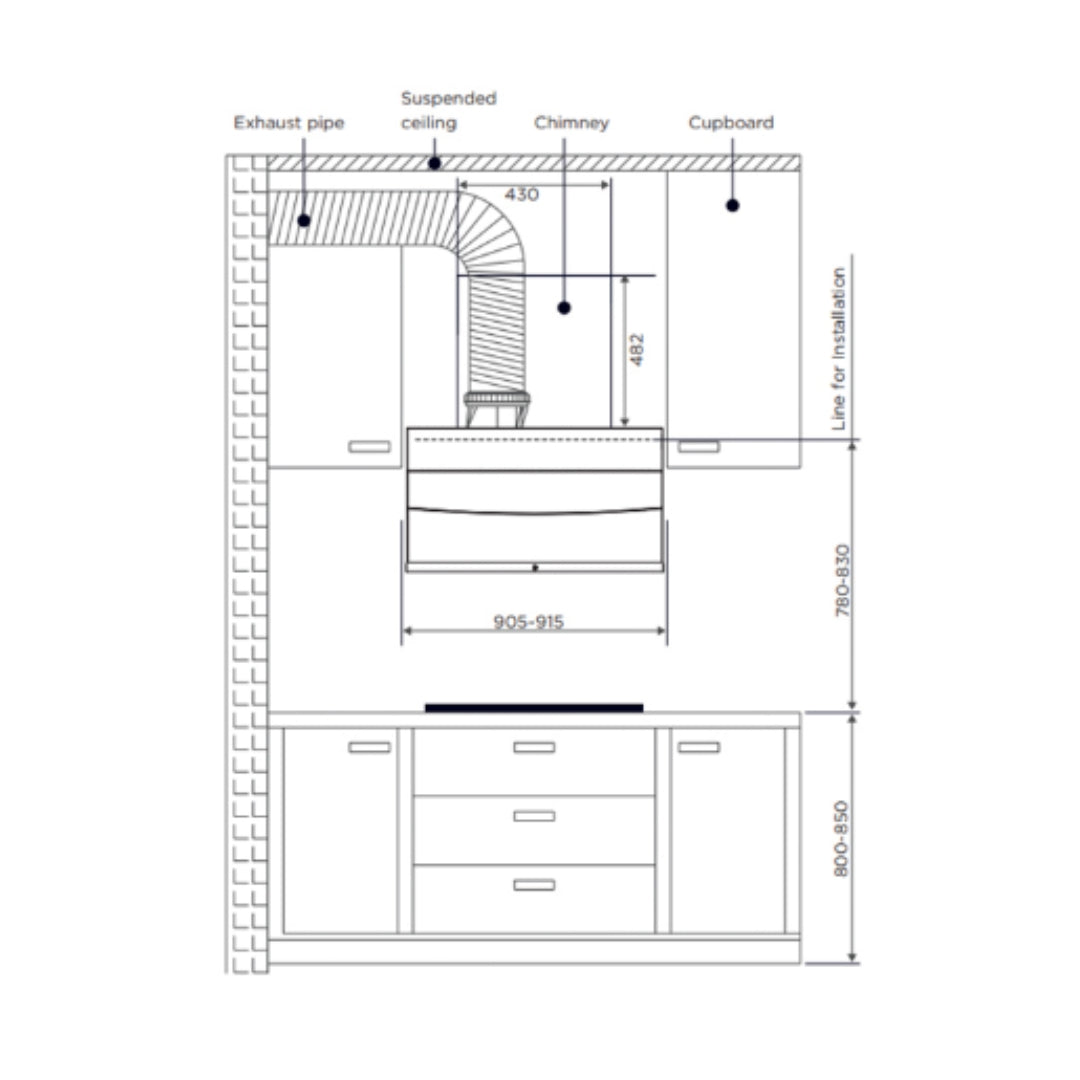 Hafele 90 cm Wall Mounted Chimney RHINE 90 + Hafele 78 cm 4 Burner Hob Altius Series ALTIUS FS 480