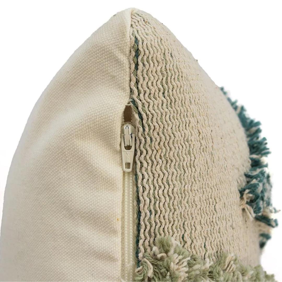 Arrowhead Mint, Green & Natural Cotton Knitted Decorative Cushion Cover (12 in x 20 in)