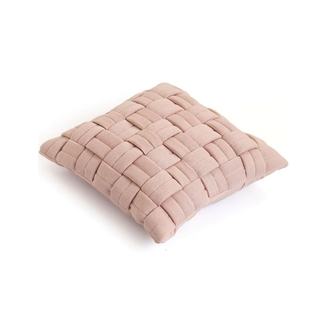 Basket Knit Cameo Pink Cotton Knitted Decorative Cushion Cover (16 in x 16 in)