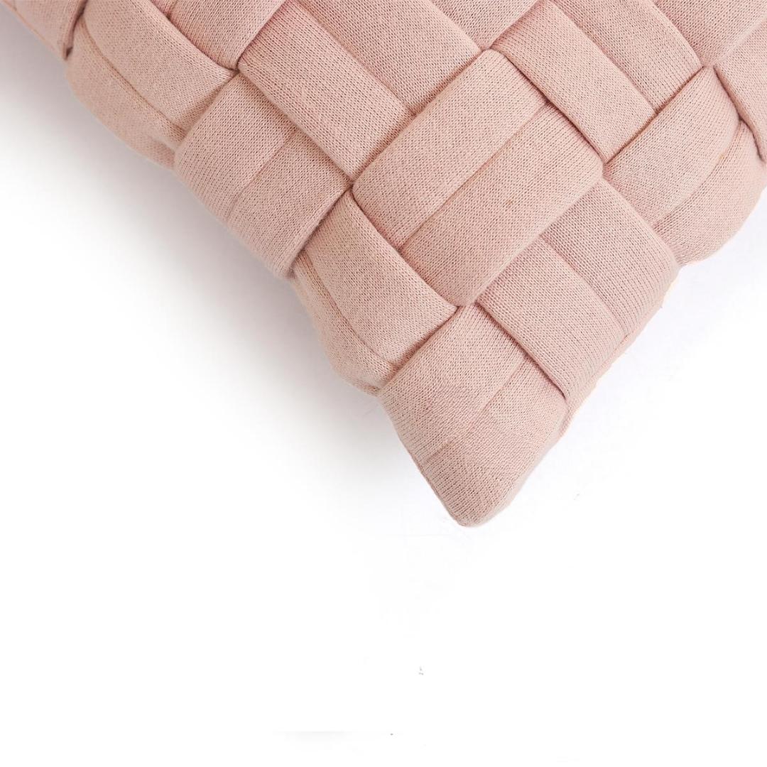 Basket Knit Cameo Pink Cotton Knitted Decorative Cushion Cover (16 in x 16 in)