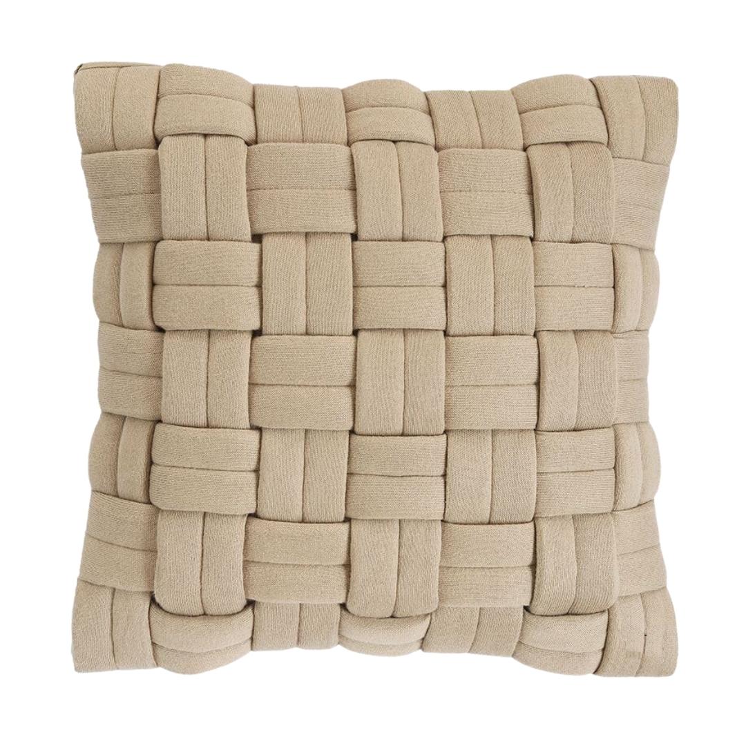 Basket Knit Sandy Brown Cotton Knitted Decorative Cushion Cover (16 in x 16 in)