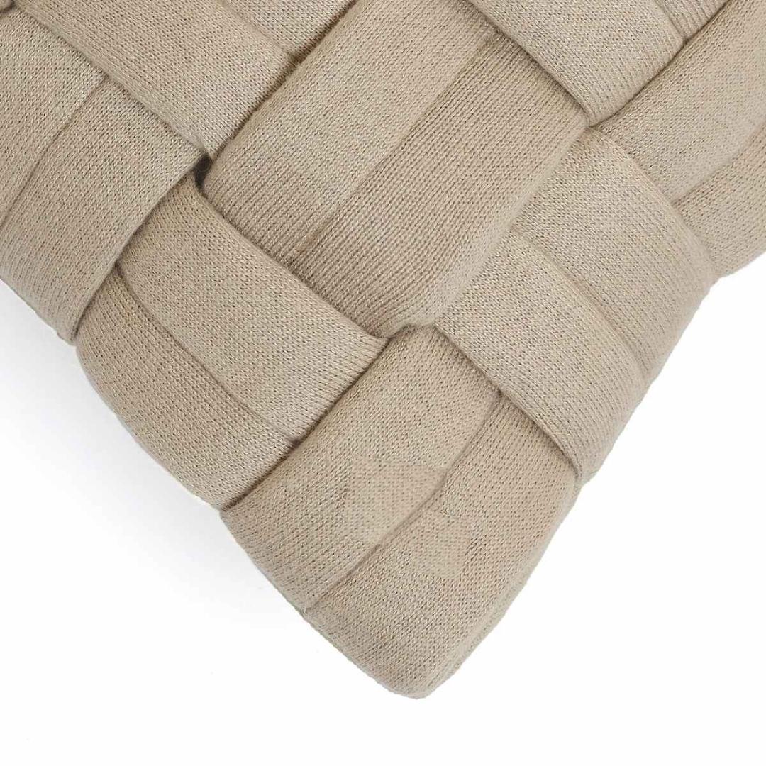 Basket Knit Sandy Brown Cotton Knitted Decorative Cushion Cover (16 in x 16 in)