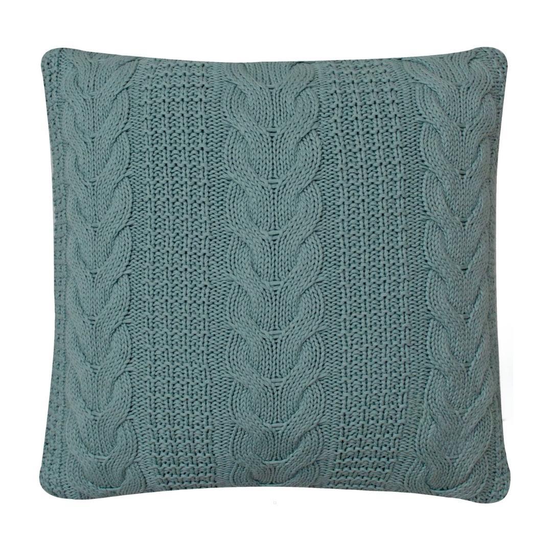 Braided Knit Teal Cotton Knitted Decorative Cushion Cover (20 in x 20 in)
