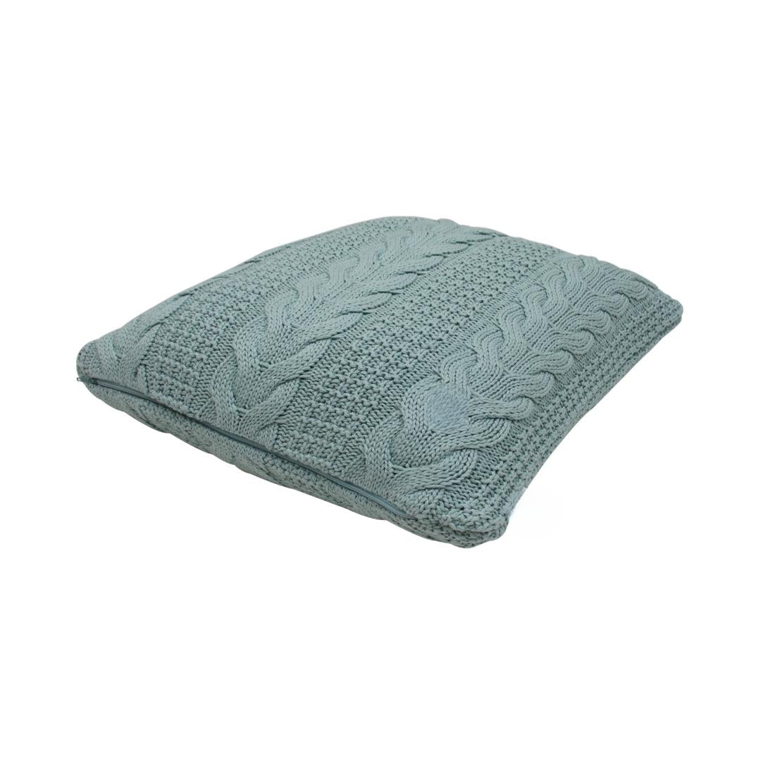 Braided Knit Teal Cotton Knitted Decorative Cushion Cover (20 in x 20 in)