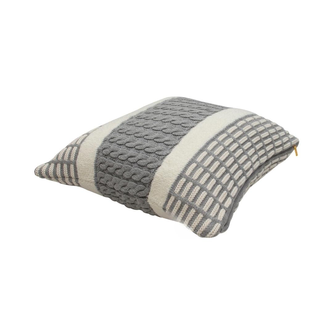 Braided Line Jersey Grey and white Cotton Knitted Decorative Cushion Cover (20 in x 20 in)