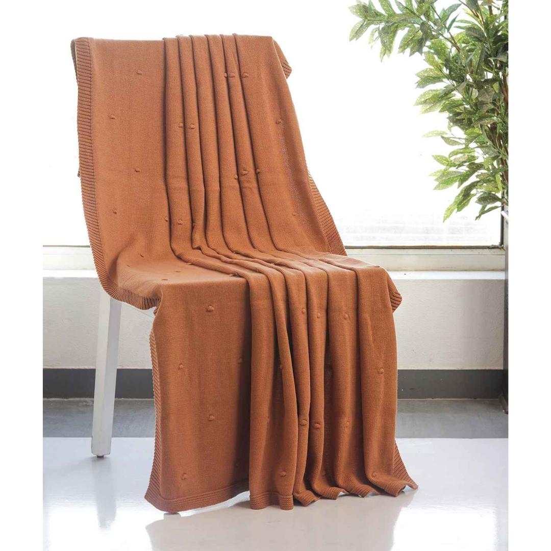 Bubble Cashew Cotton Knitted Throw Blanket (50 in x 60 in)