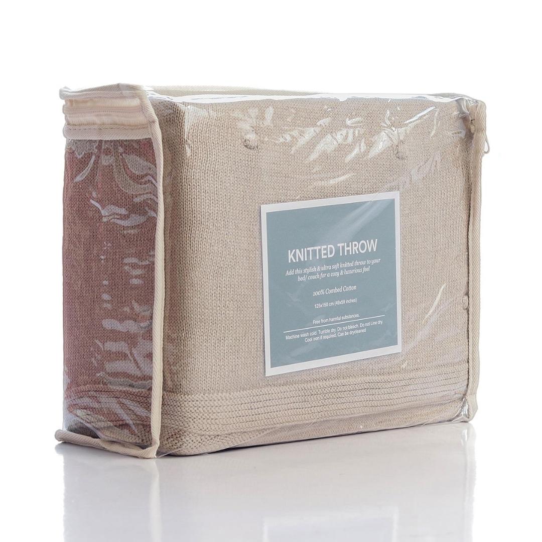 Bubble Sandy Brown Cotton Knitted Throw Blanket ()