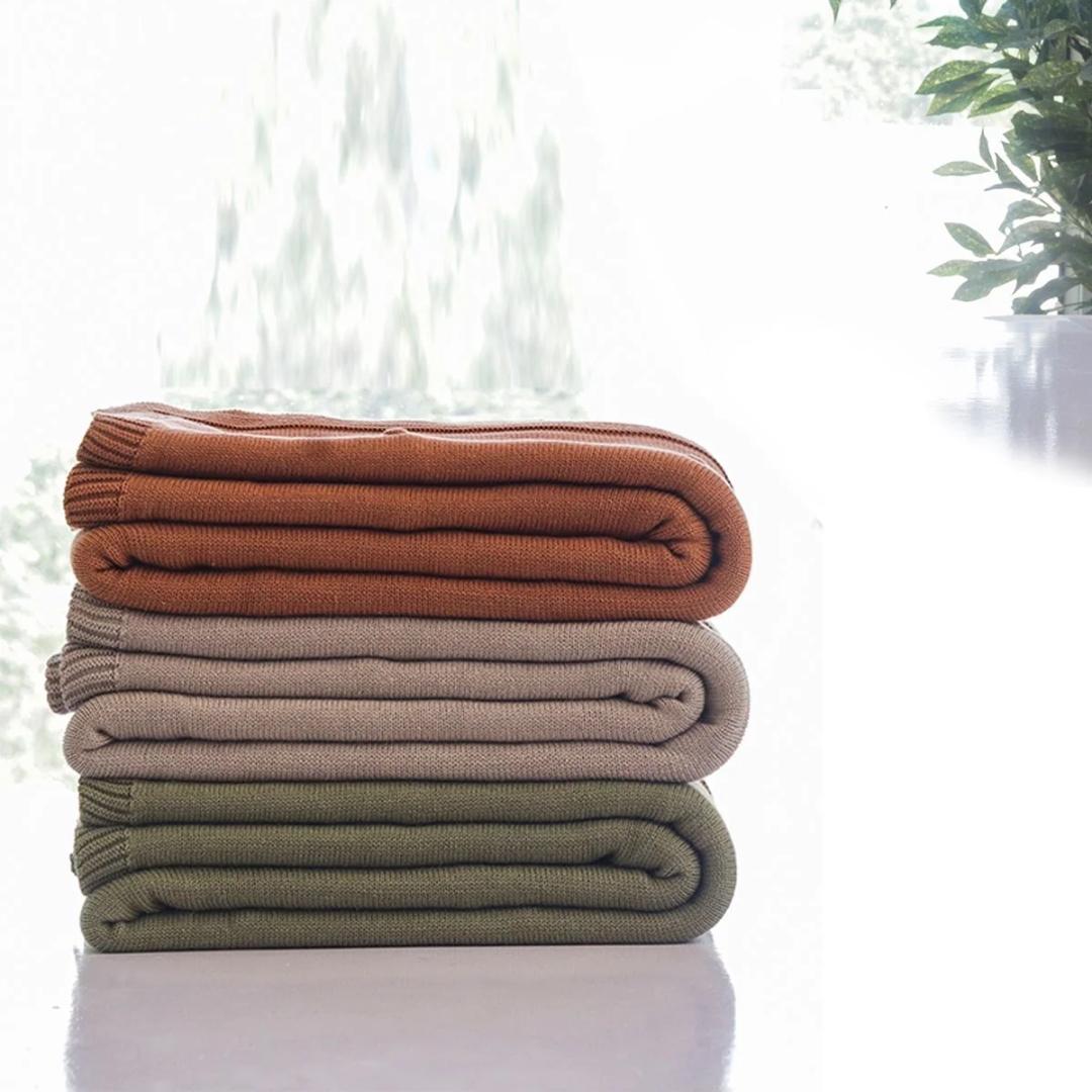 Bubble Sandy Brown Cotton Knitted Throw Blanket ()