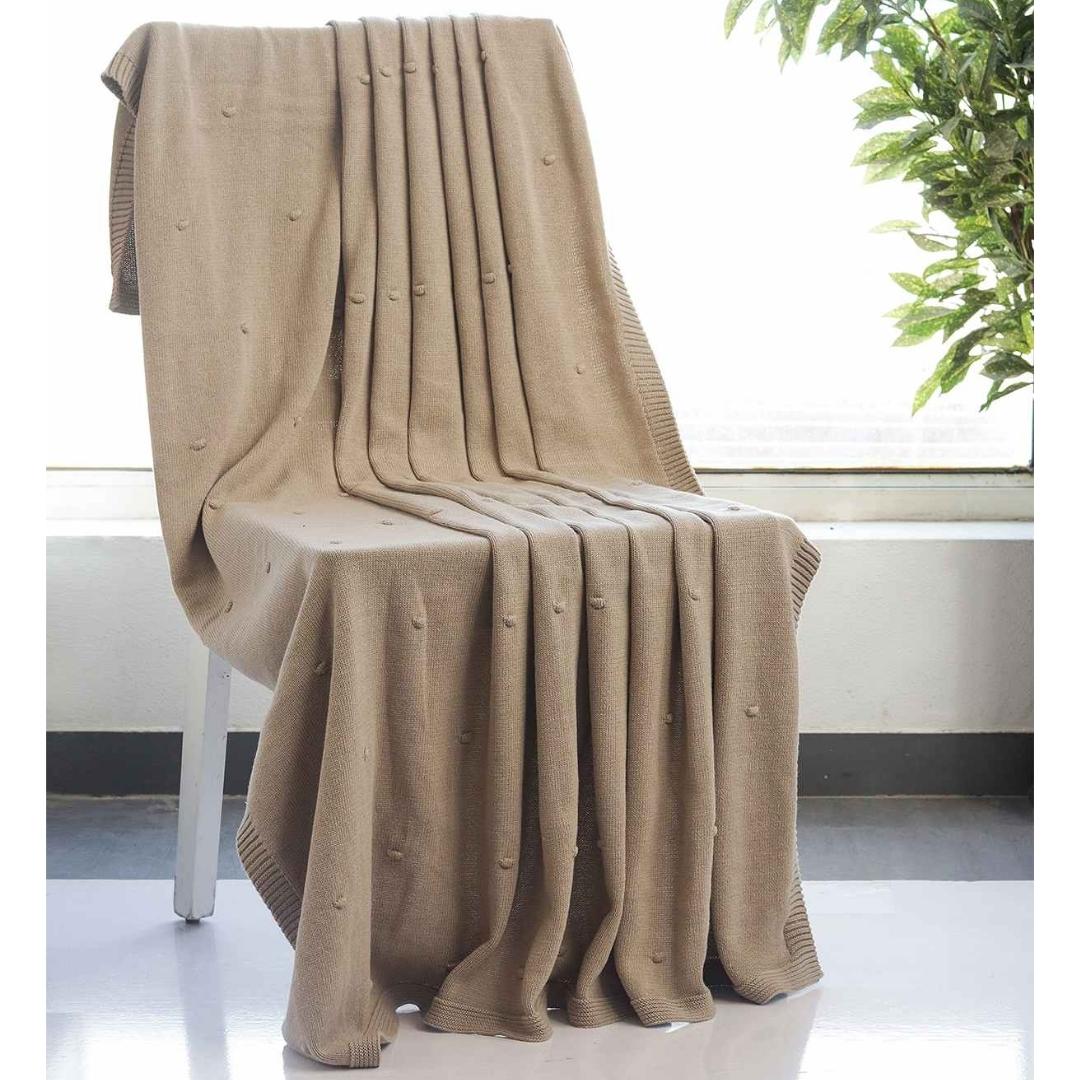 Bubble Sandy Brown Cotton Knitted Throw Blanket ()