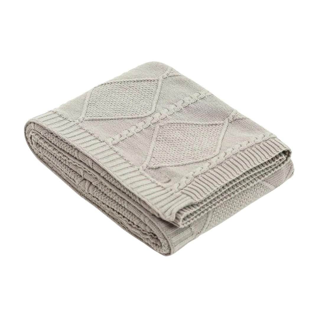 Cable Moss Cool Grey Cotton Knitted Throw Blanket (50 in x 60 in)