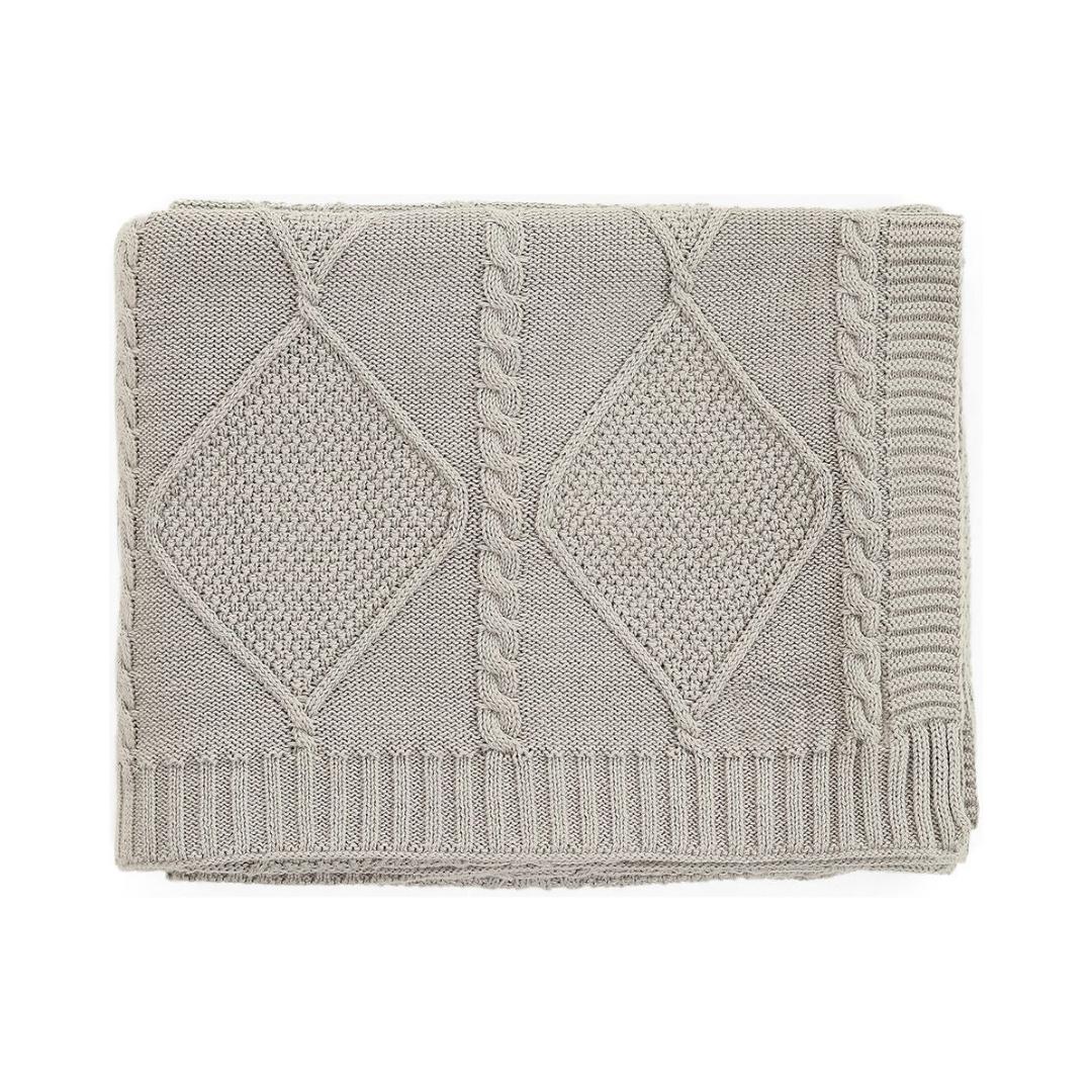 Cable Moss Cool Grey Cotton Knitted Throw Blanket (50 in x 60 in)