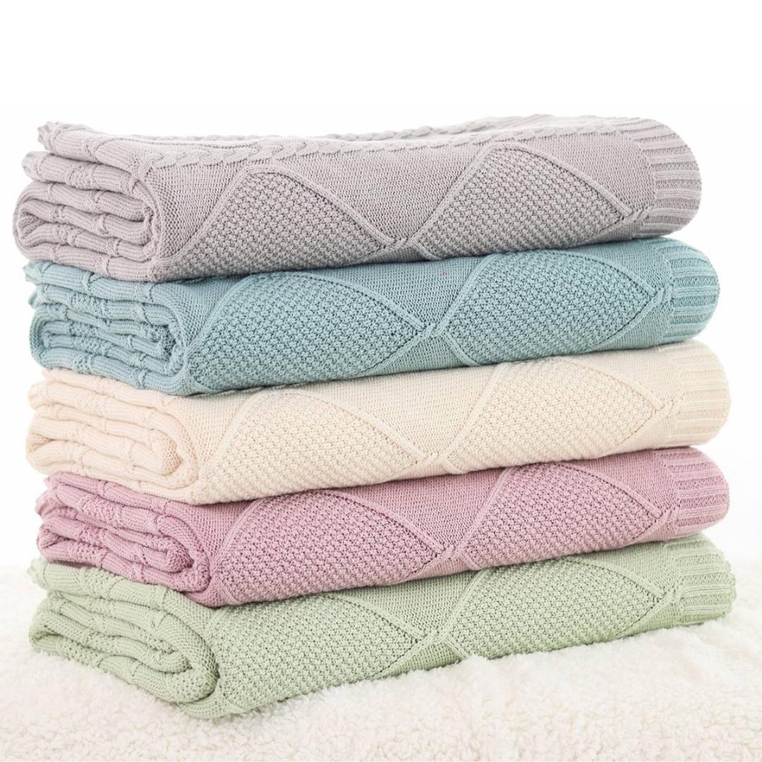 Cable Moss Cool Grey Cotton Knitted Throw Blanket (50 in x 60 in)