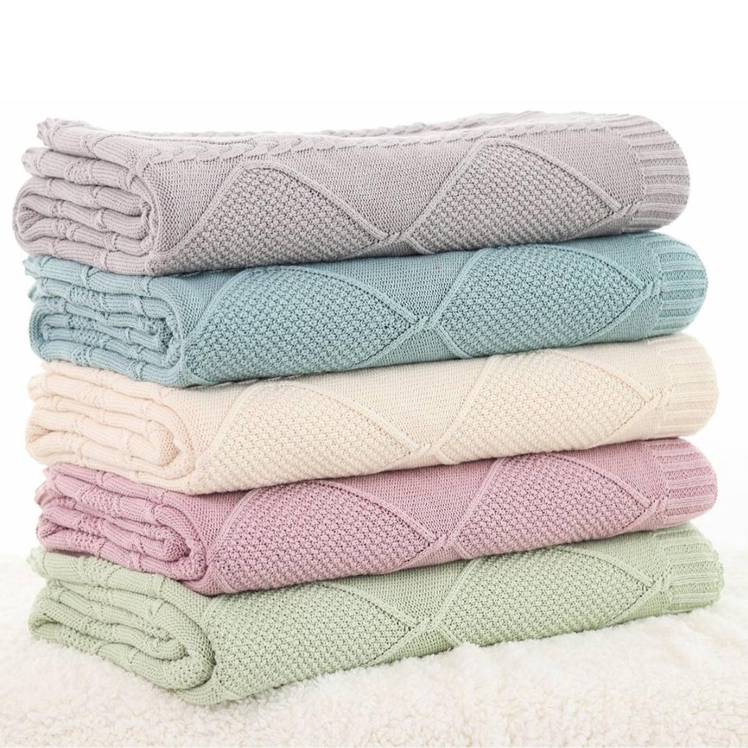 Cable Moss Cool Grey Cotton Knitted Throw Blanket (50 in x 60 in)