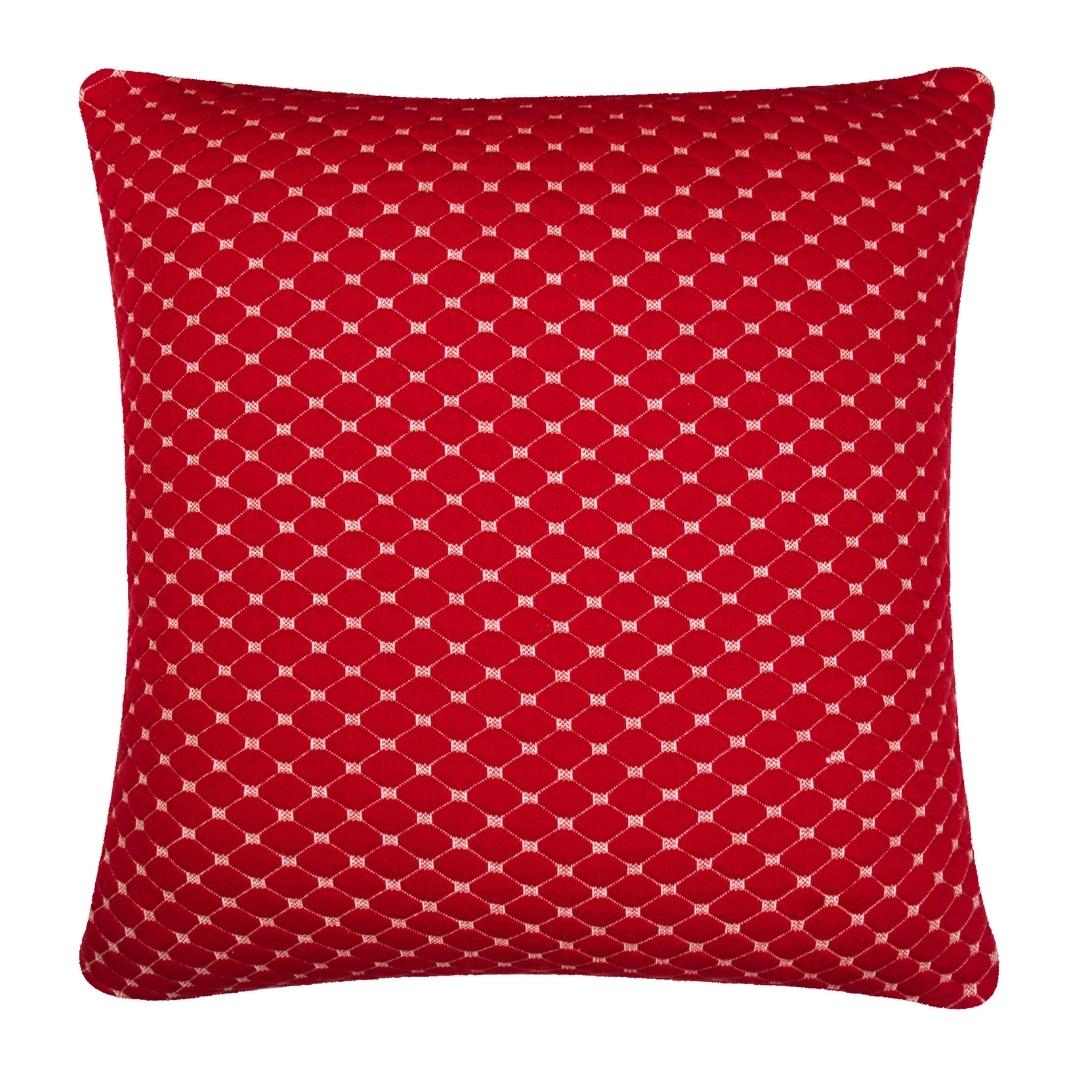 Check knit Red & White Cotton Knitted Decorative Cushion Cover (20 in x 20 in)