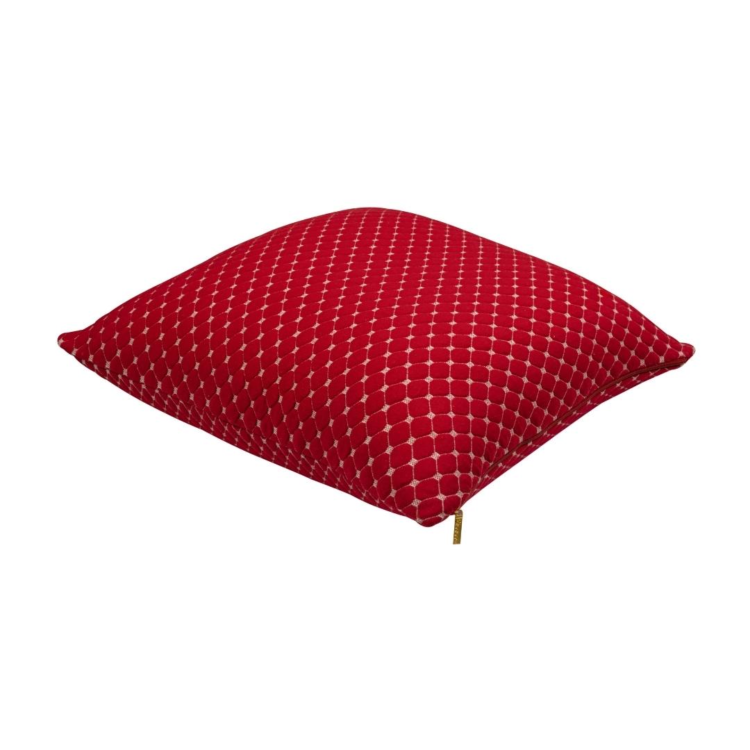 Check knit Red & White Cotton Knitted Decorative Cushion Cover (20 in x 20 in)