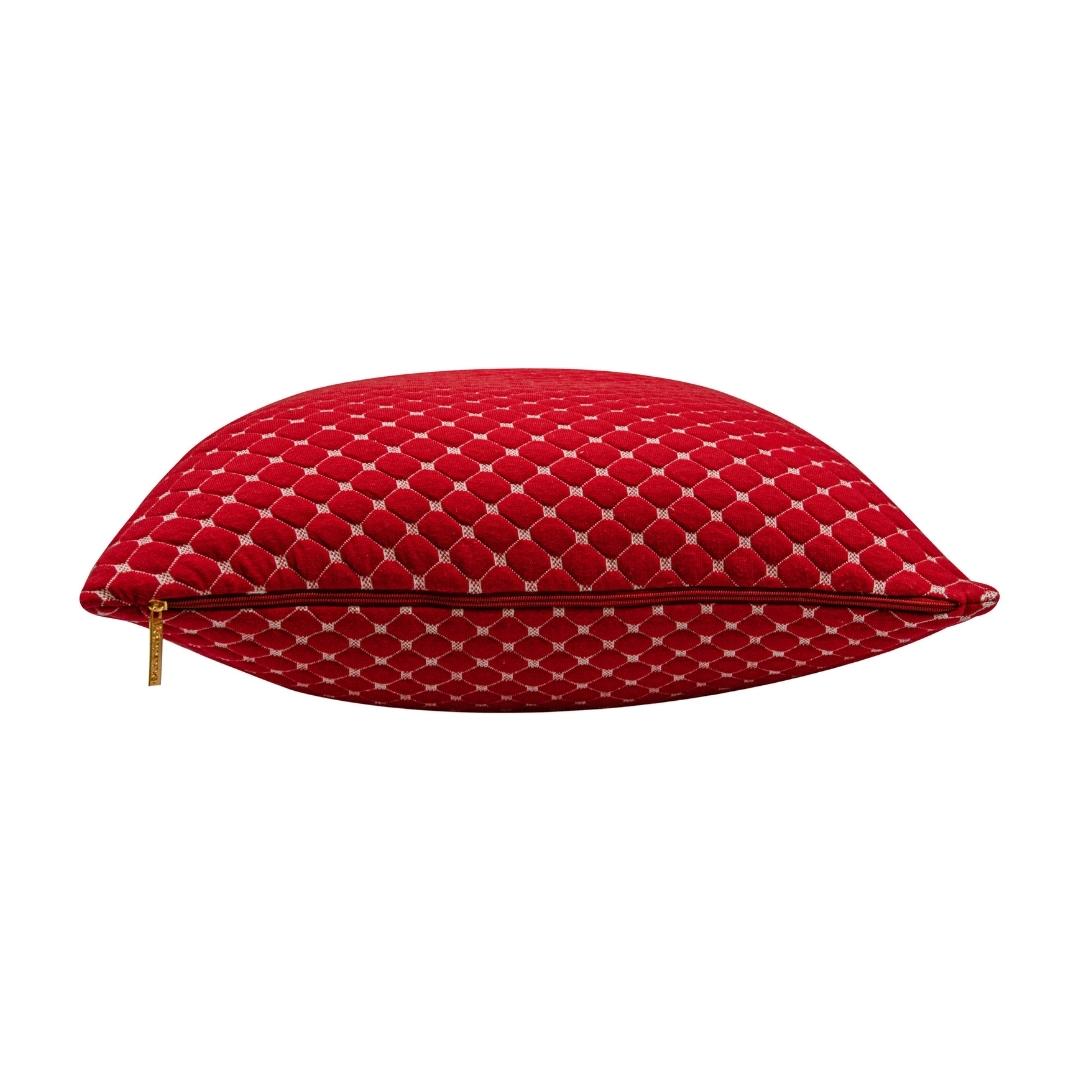 Check knit Red & White Cotton Knitted Decorative Cushion Cover (20 in x 20 in)