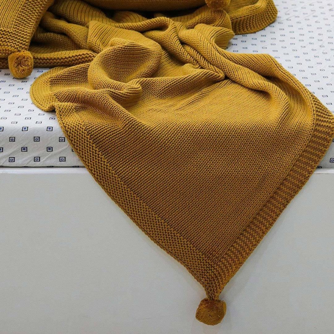 Chunky Jersey Mustard Throw & Cushion Cover Set (16 in x 16 in)
