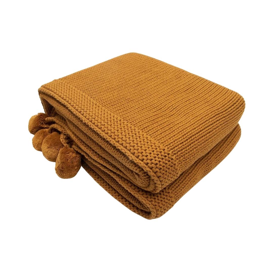 Chunky Jersey Mustard Throw & Cushion Cover Set (16 in x 16 in)
