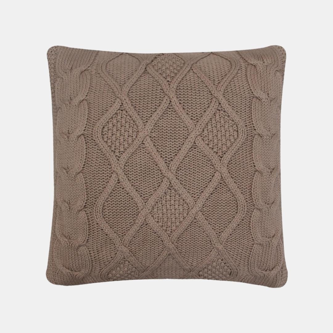 Classic Diamond Brown Cotton Knitted Decorative Cushion Cover (20 in x 20 in)