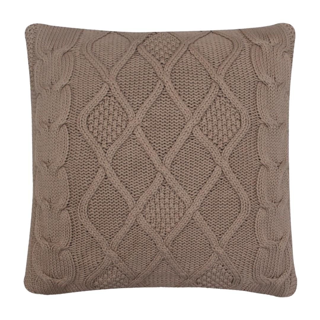 Classic Diamond Brown Cotton Knitted Decorative Cushion Cover (20 in x 20 in)