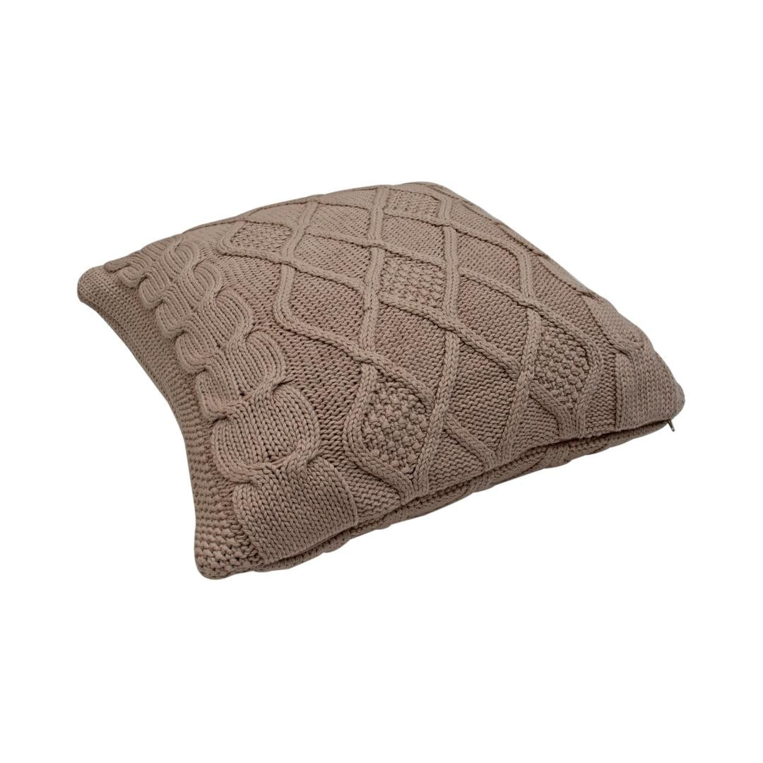 Classic Diamond Brown Cotton Knitted Decorative Cushion Cover (20 in x 20 in)