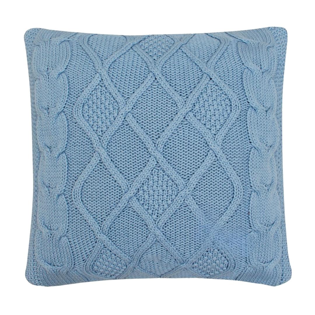 Classic Diamond Sky Blue Cotton Knitted Decorative Cushion Cover (20 in x 20 in)