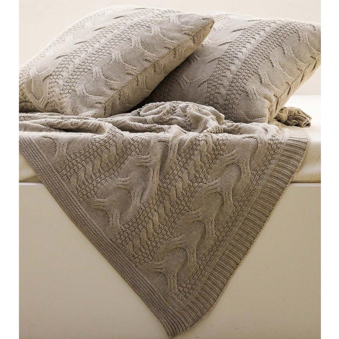 Classical Stone LT Beige Melange Throw & Cushion Cover Set (18 in x 18 in)
