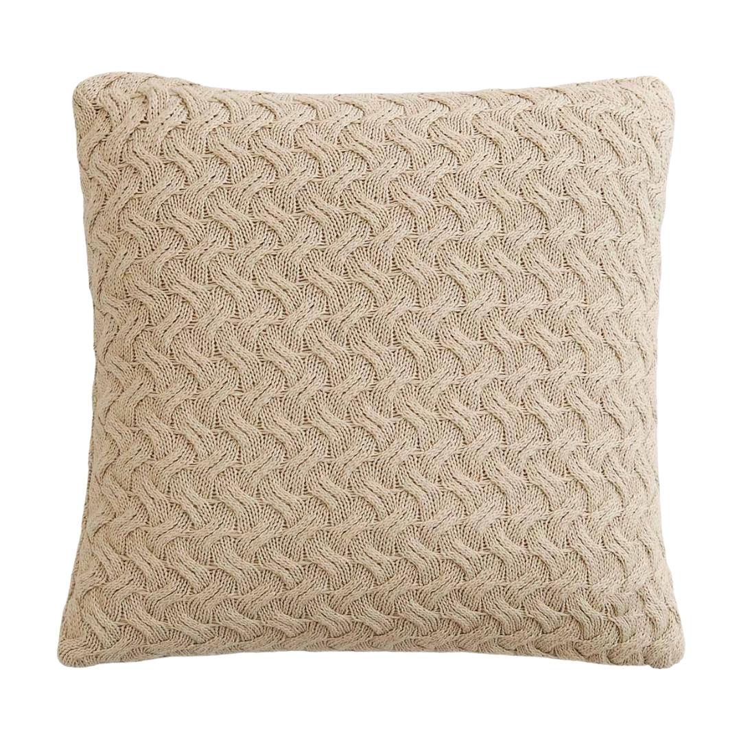 Criss Cross Light Beige Melange Cotton Knitted Decorative Cushion Cover (18 in x 18 in)