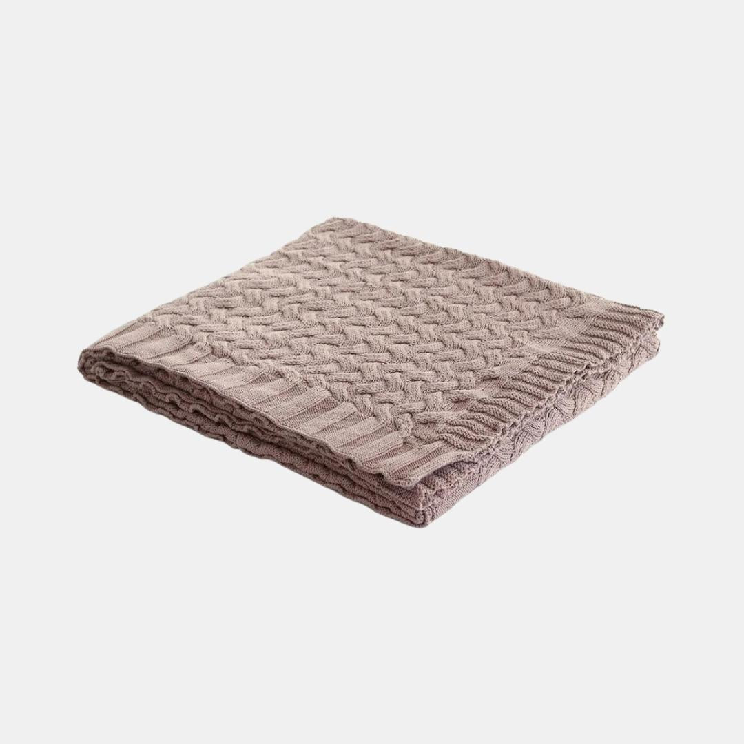 Criss Cross Pewter Cotton Knitted Throw Blanket (50 in x 60 in)