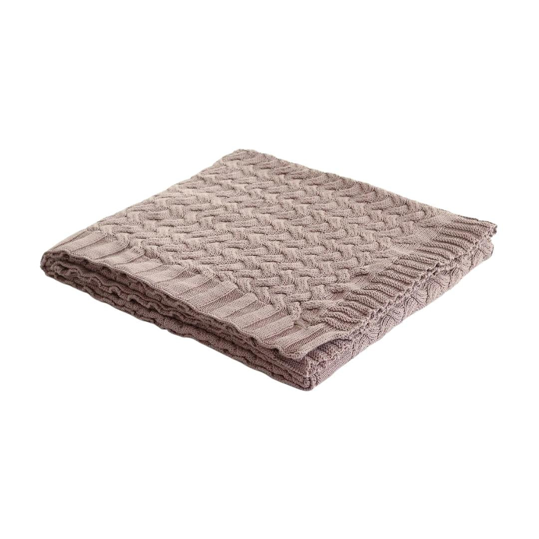 Criss Cross Pewter Cotton Knitted Throw Blanket (50 in x 60 in)