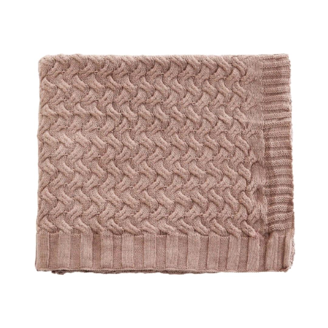 Criss Cross Pewter Cotton Knitted Throw Blanket (50 in x 60 in)