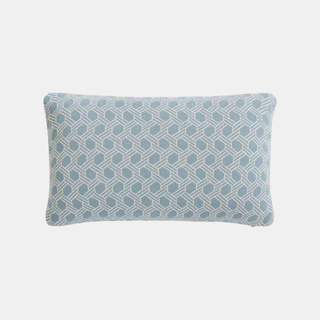 Geometric Alice Blue & Natural Cotton Knitted Decorative Cushion Cover (12 in x 20 in)