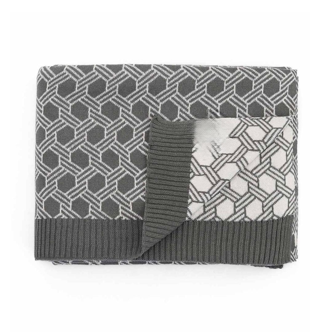Geometric Fossil & Natural Cotton Knitted Throw Blanket (50 in x 60 in)