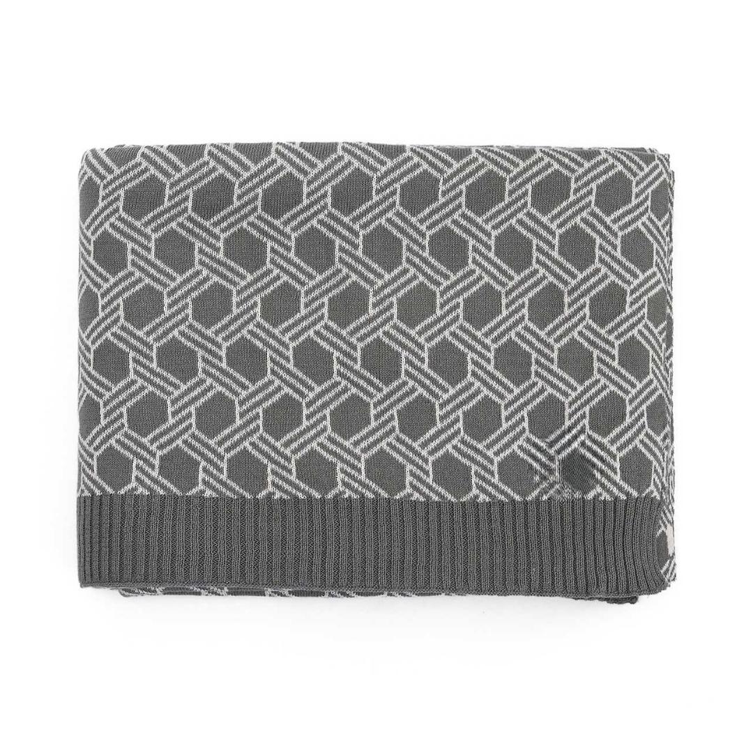 Geometric Fossil & Natural Cotton Knitted Throw Blanket (50 in x 60 in)
