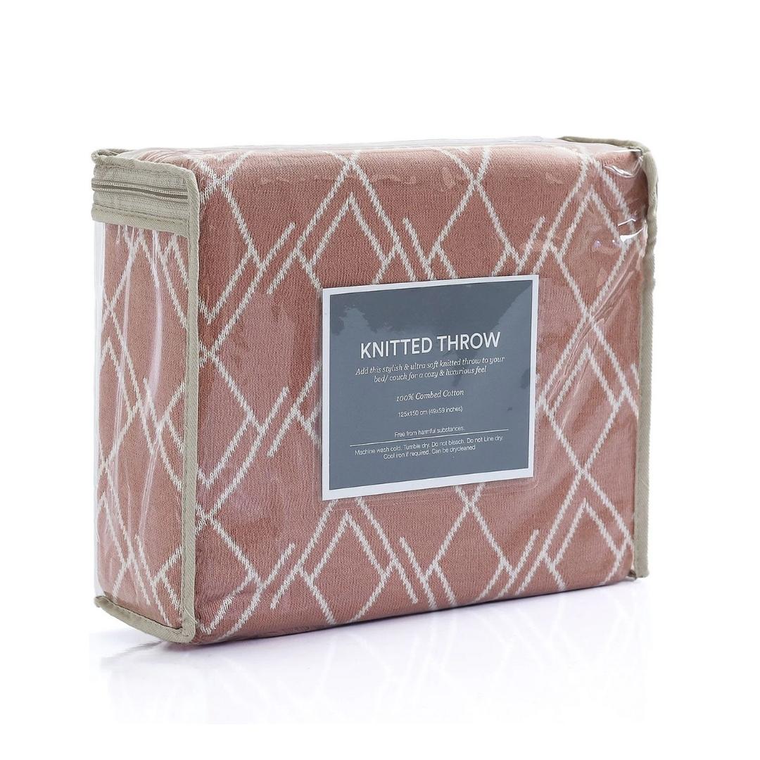 Gianna Dusty Coral & Natural Cotton Knitted Throw Blanket (50 in x 60 in)