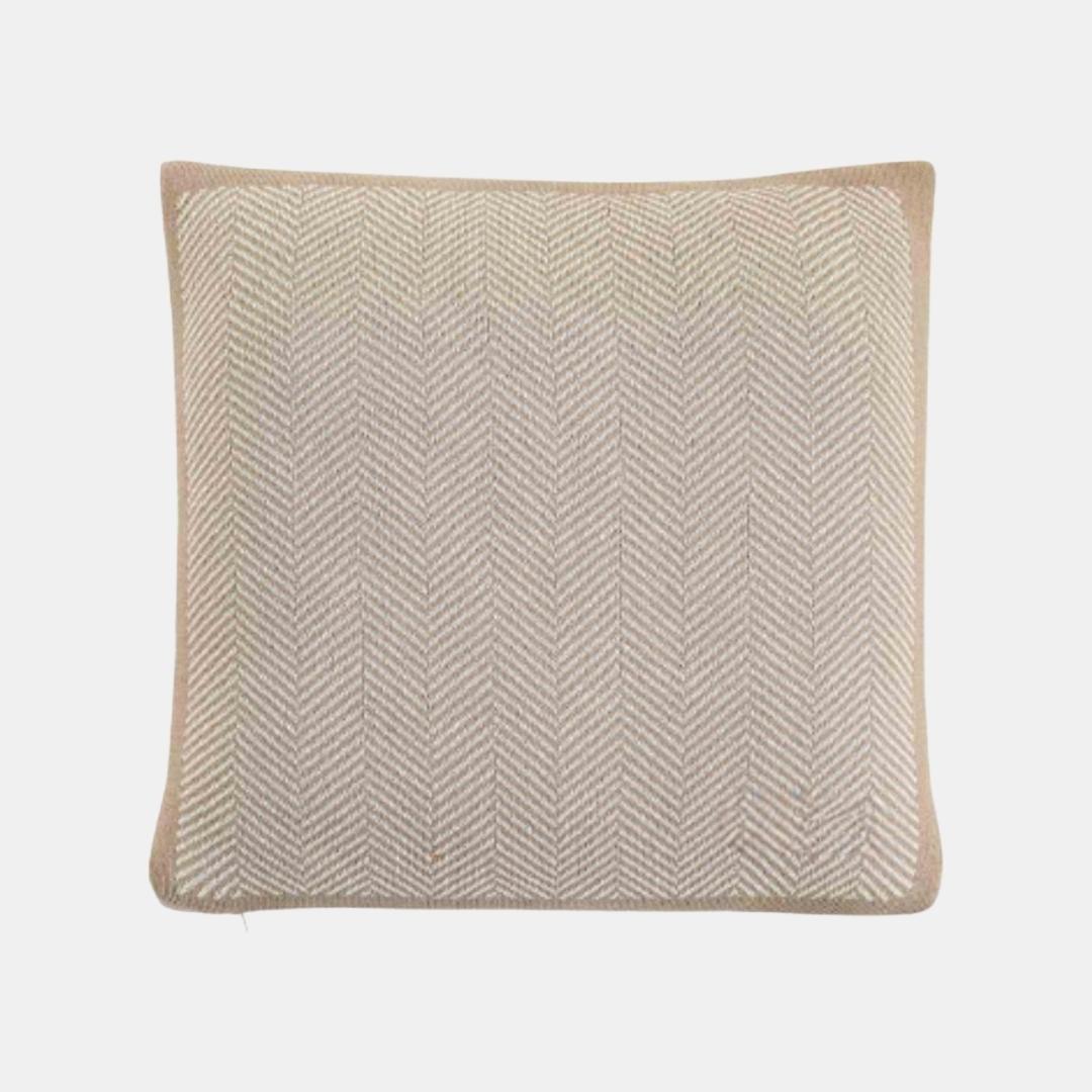 Herringbone Stone & Natural Cotton Knitted Decorative Cushion Cover (16 in x 16 in)