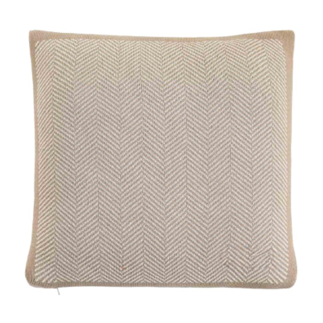 Herringbone Stone & Natural Cotton Knitted Decorative Cushion Cover (16 in x 16 in)