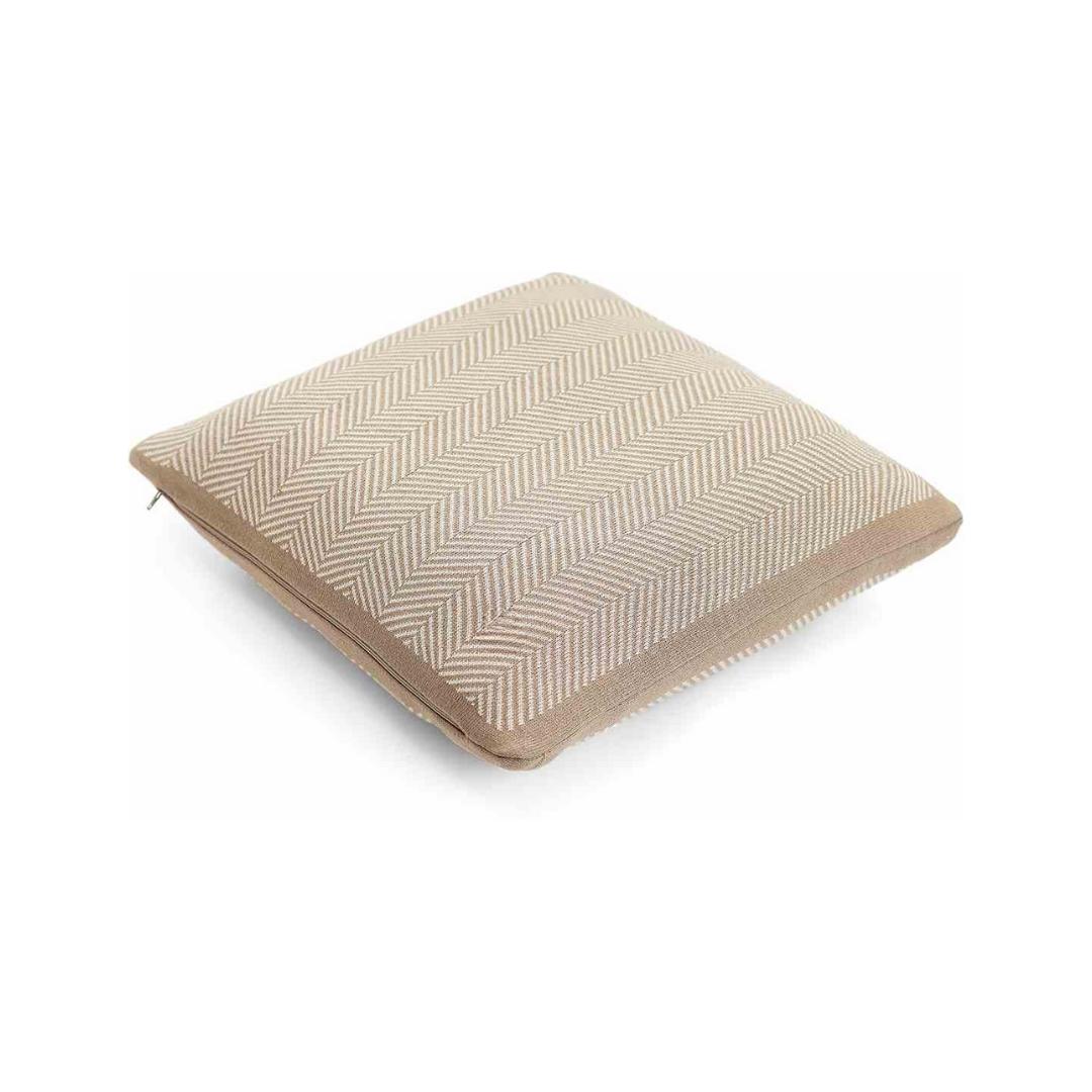 Herringbone Stone & Natural Cotton Knitted Decorative Cushion Cover (16 in x 16 in)