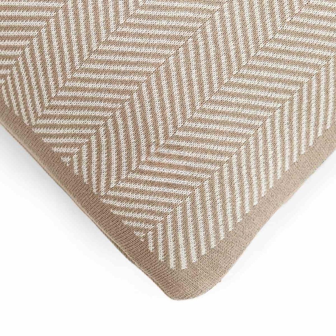 Herringbone Stone & Natural Cotton Knitted Decorative Cushion Cover (16 in x 16 in)