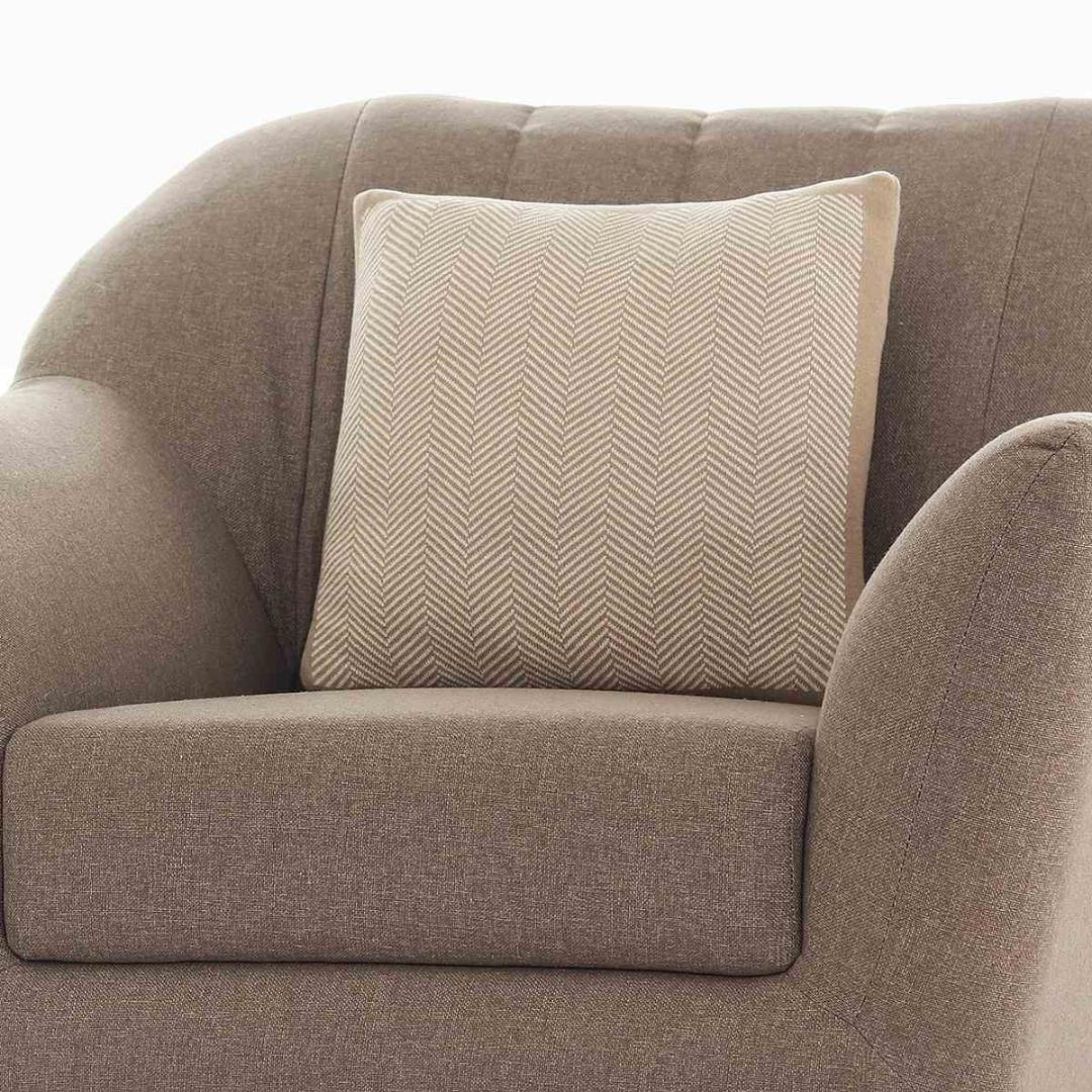 Herringbone Stone & Natural Cotton Knitted Decorative Cushion Cover (16 in x 16 in)