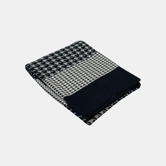 Hounds Tooth Royal Blue & Grey Cotton Knitted Throw Blanket (50 in x 66 in)