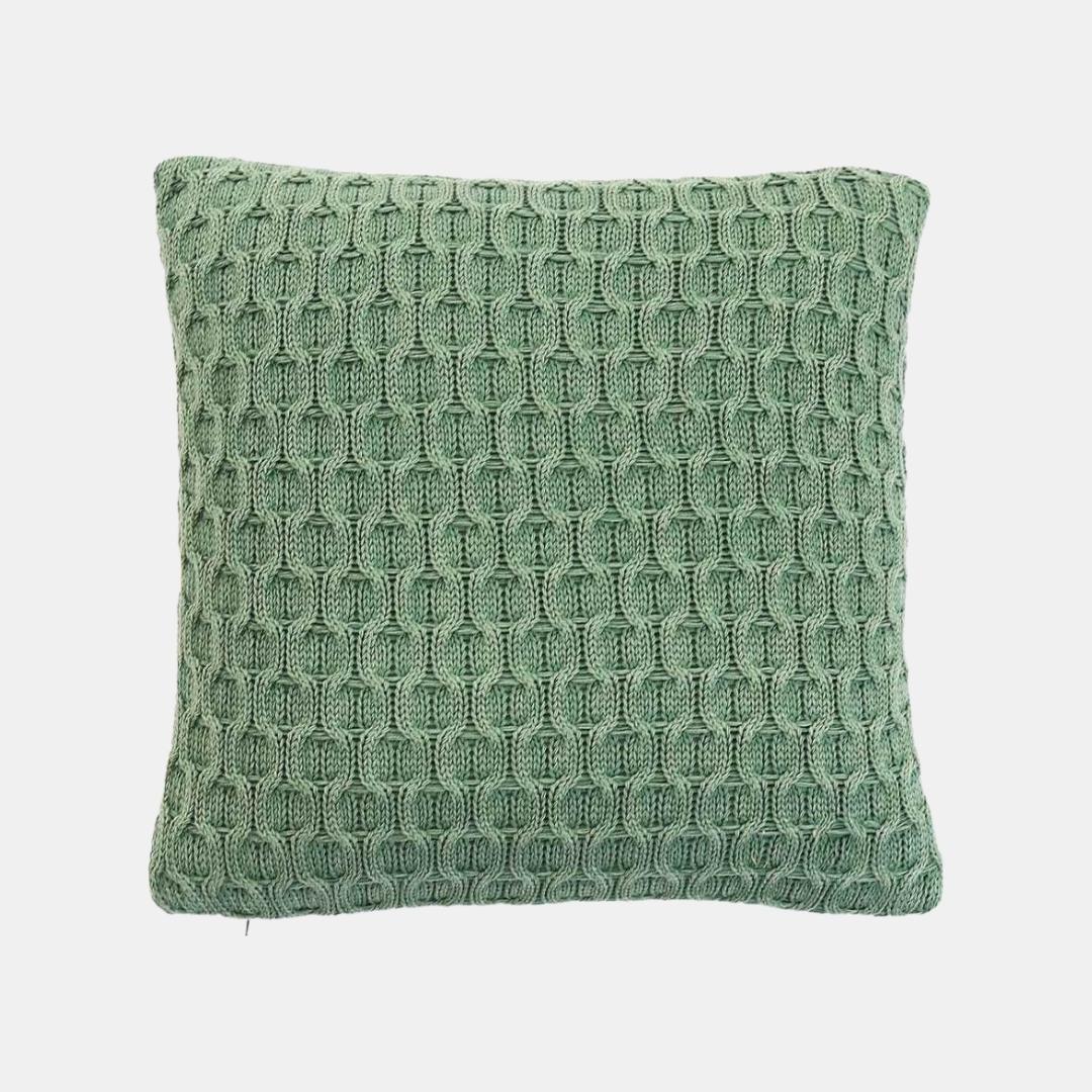 Kelly Knit Bermuda Green Cotton Knitted Decorative Cushion Cover (16 in x 16 in)