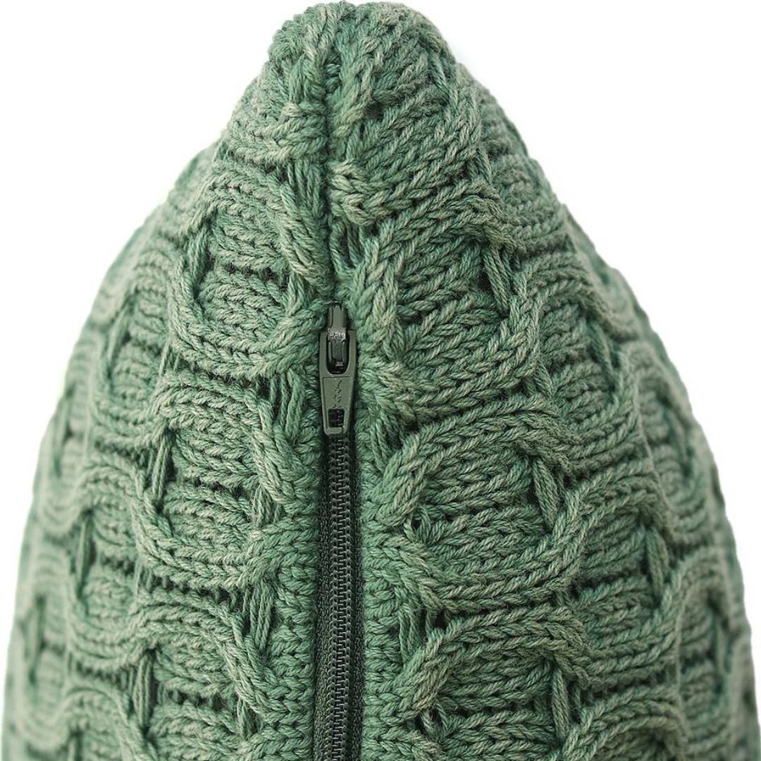 Kelly Knit Bermuda Green Cotton Knitted Decorative Cushion Cover (16 in x 16 in)