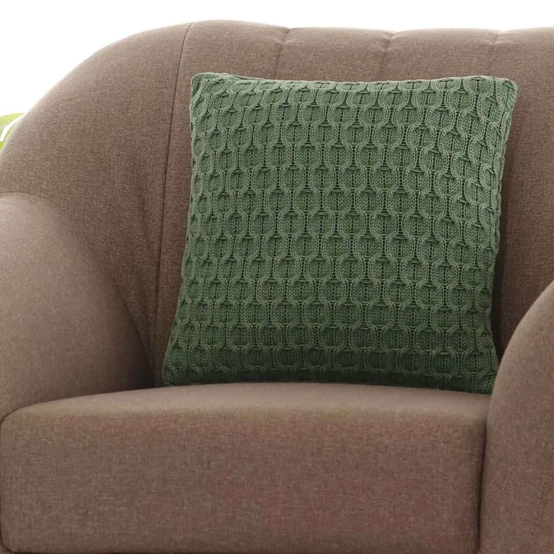 Kelly Knit Bermuda Green Cotton Knitted Decorative Cushion Cover (16 in x 16 in)