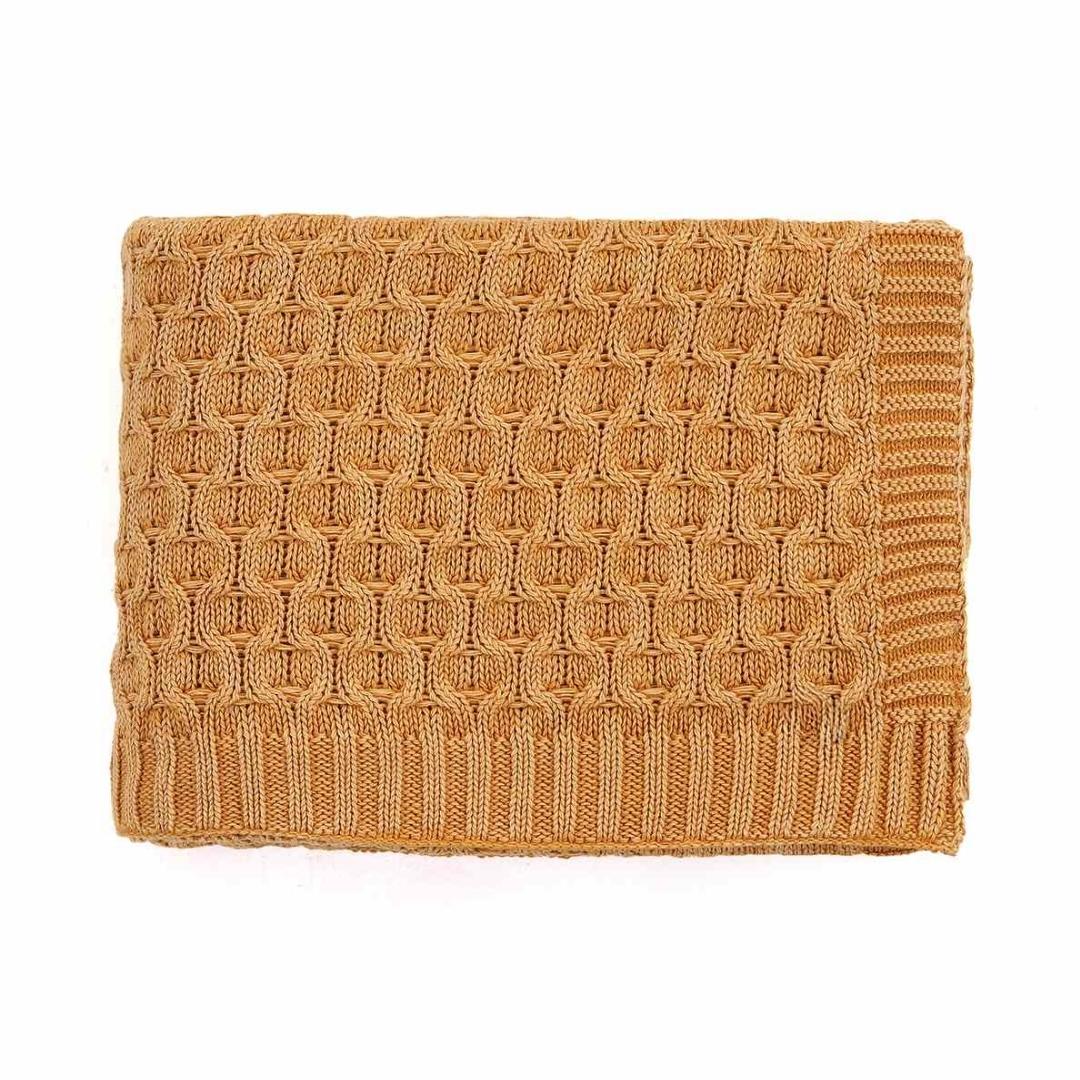 Kelly Knit Mustard Cotton Knitted Throw Blanket (50 in x 60 in)