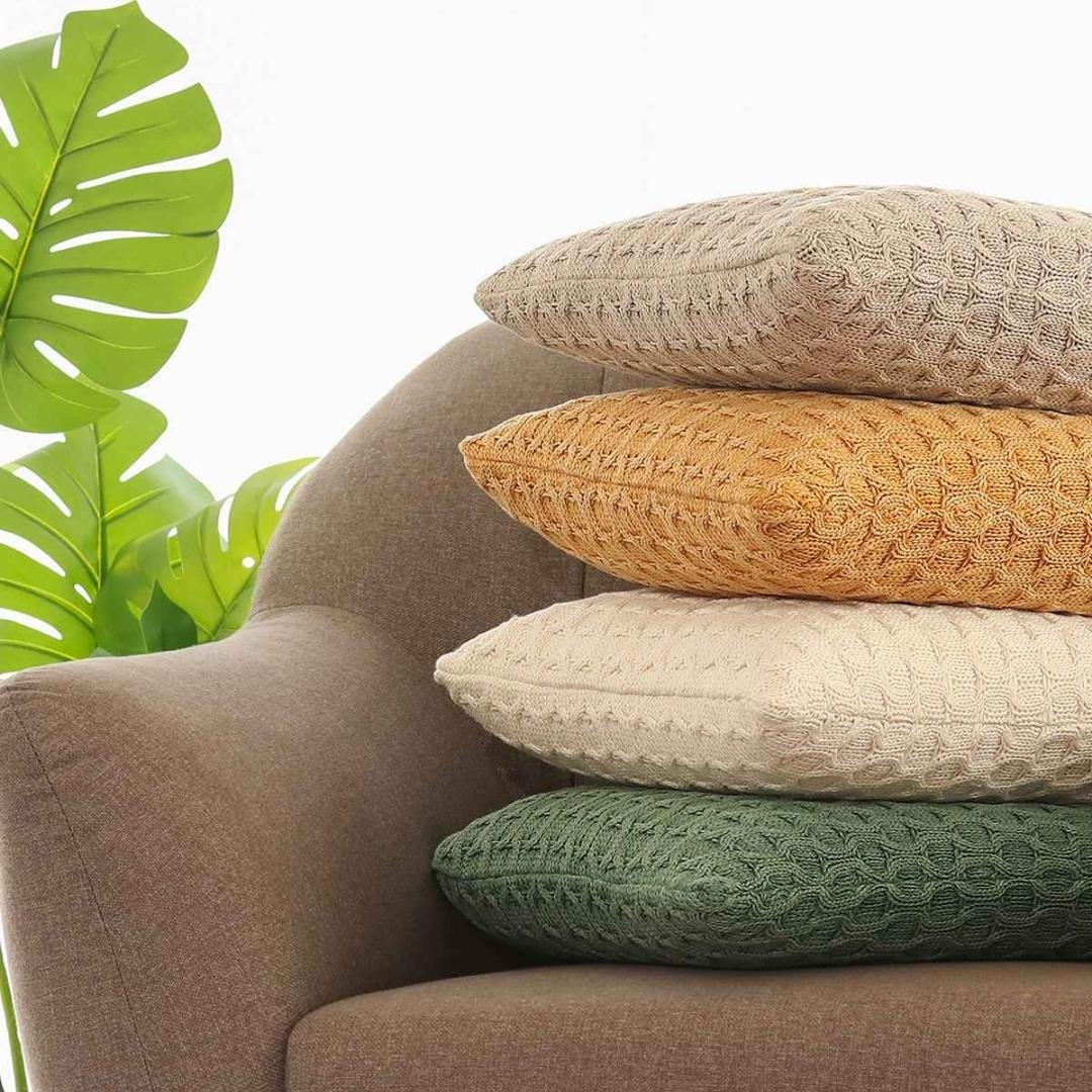 Kelly Knit Natural Cotton Knitted Decorative Cushion Cover (16 in x 16 in)