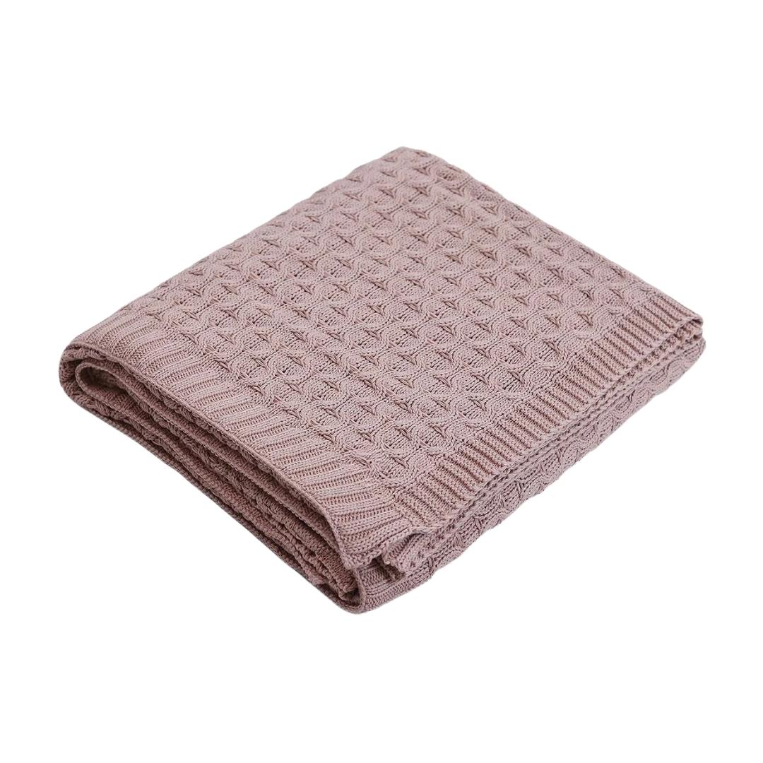 Kelly Knit Pale Pink Cotton Knitted Throw Blanket (50 in x 60 in)